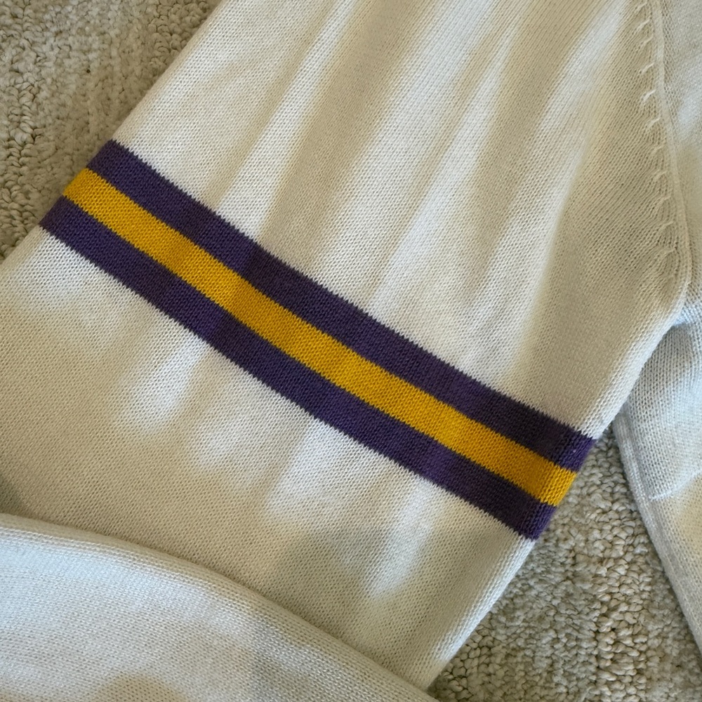 GEAUX Women's V-Neck Sweater - White and Purple - Picture 3 of 4